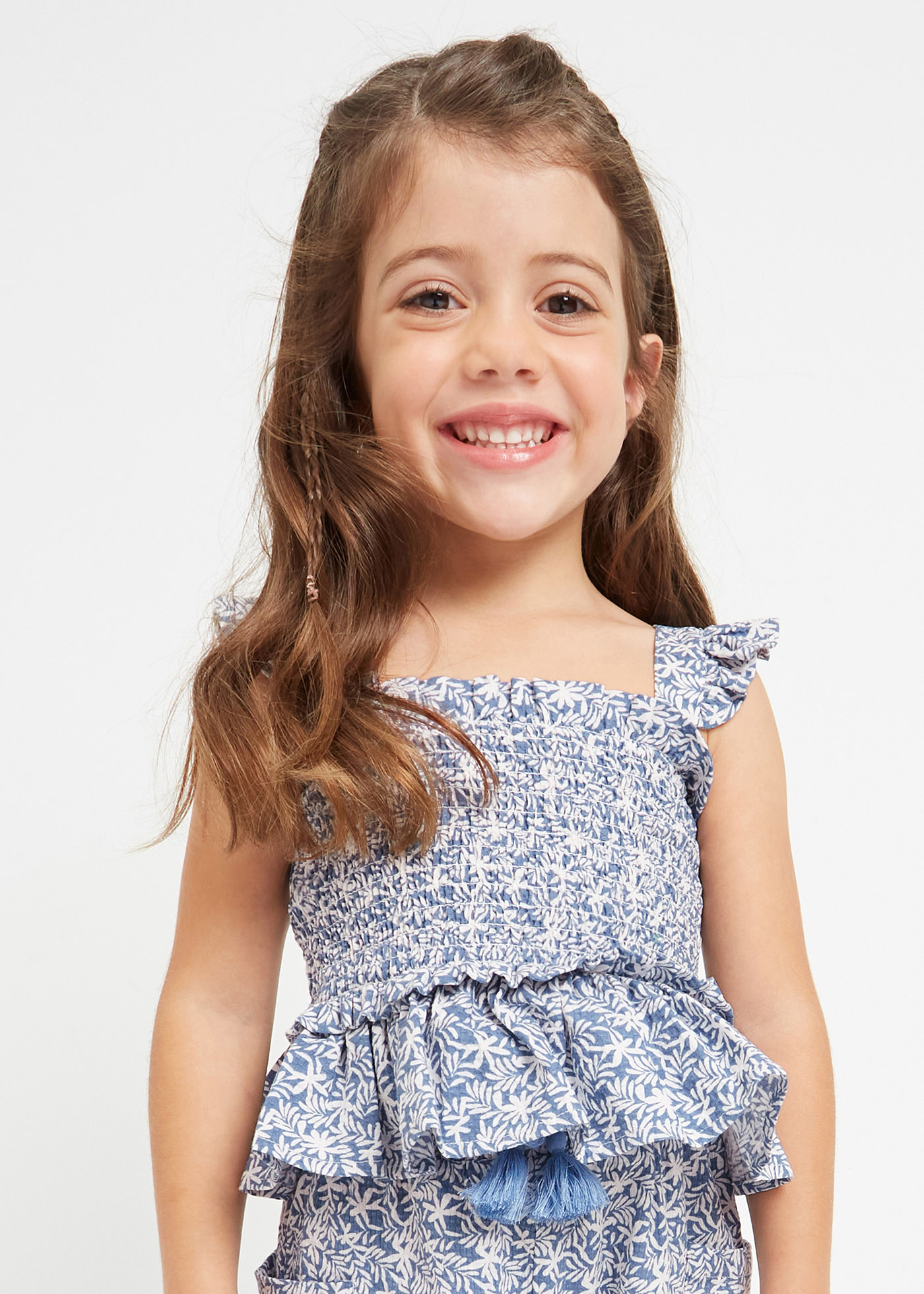 Camisola de algodão com detalhes franzidos para meninas