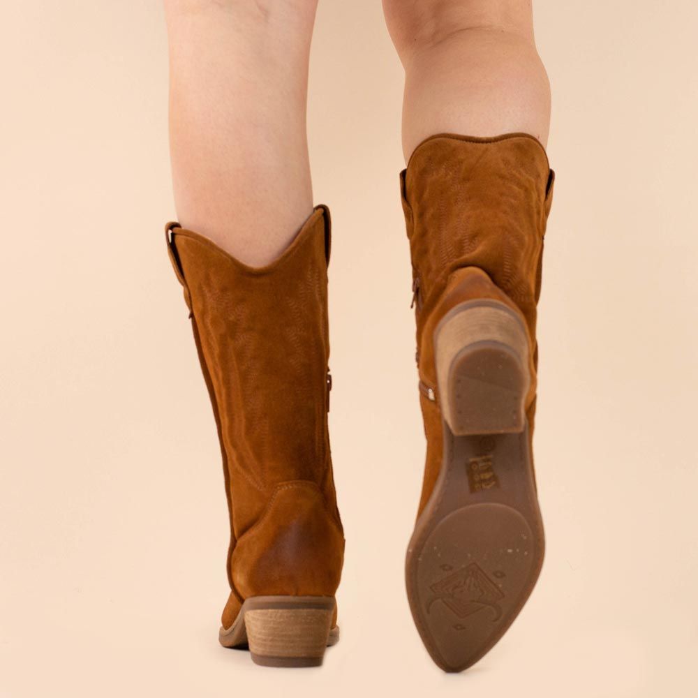La Pintura cowboyboots cognac suede met rits