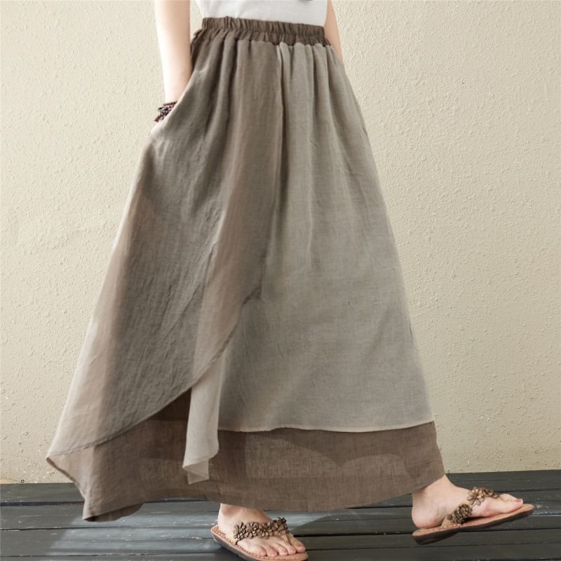 Supernova - Tweekleurige asymmetrische maxi-A-lijn rok met hoge taille