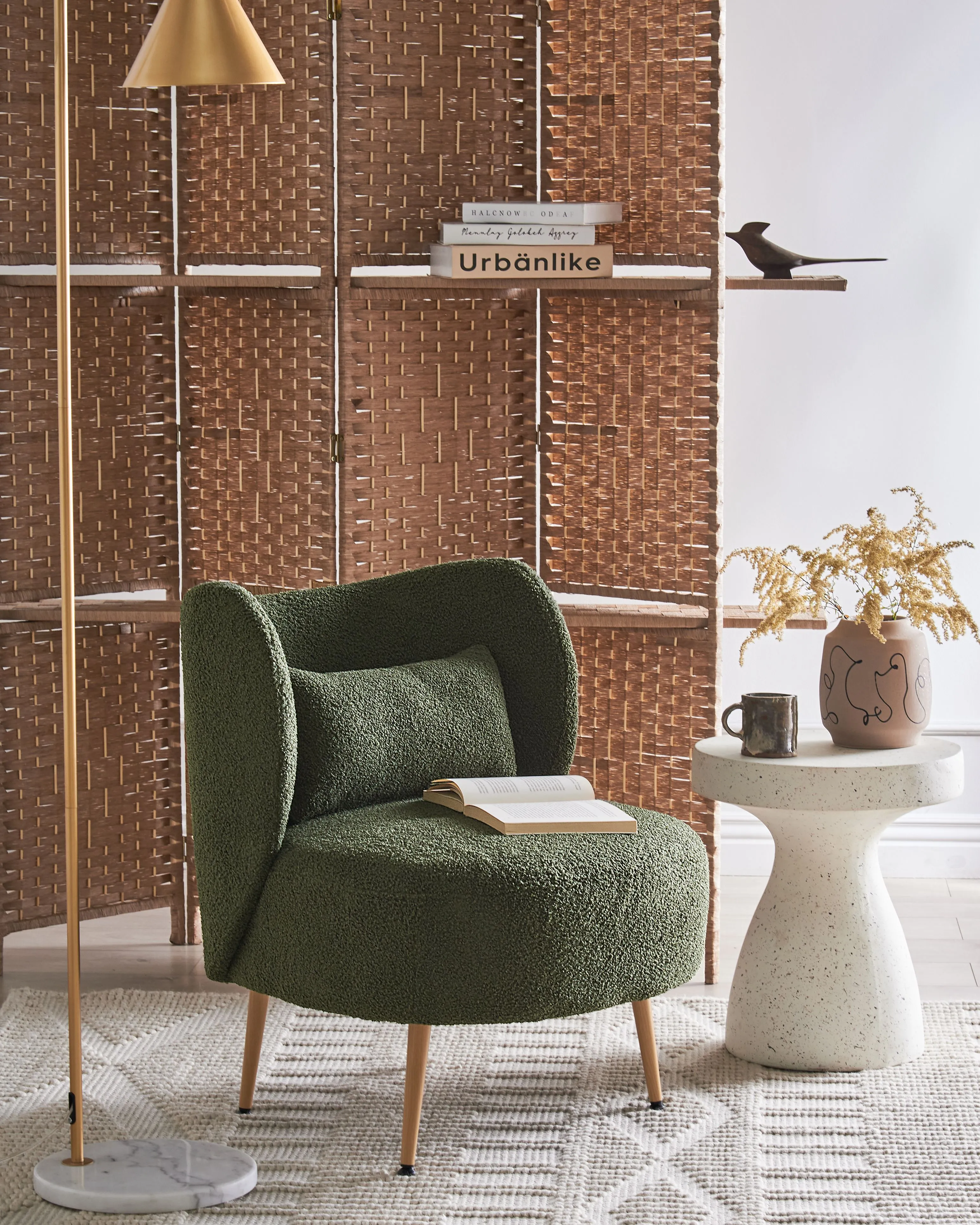 Fauteuil OTSBY II met kussen Bouclé Donkergroen