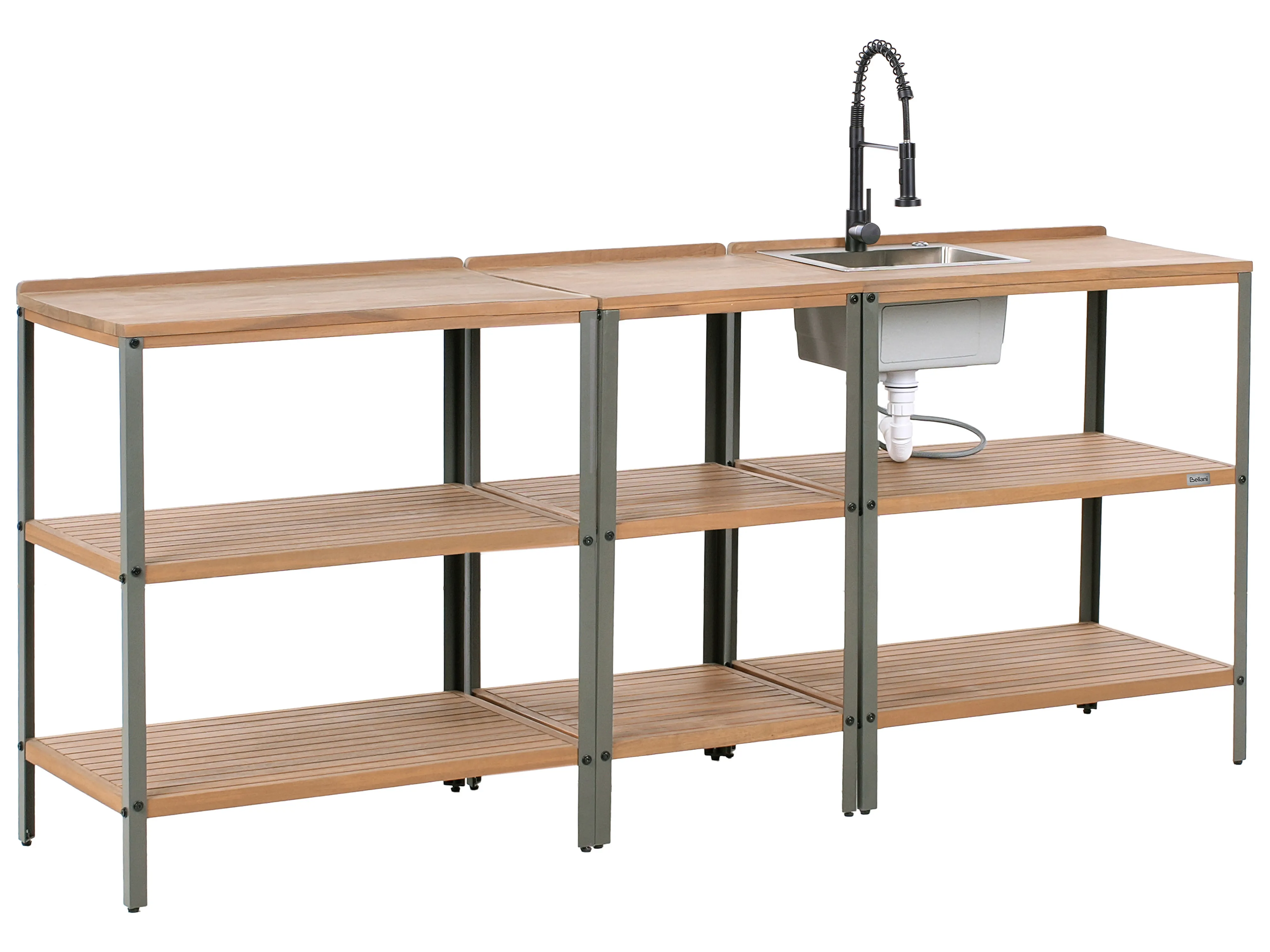 Tuin keukenset 3-delig met spoelbak IVREA Gecertificeerd acaciahout Bruin/zwart