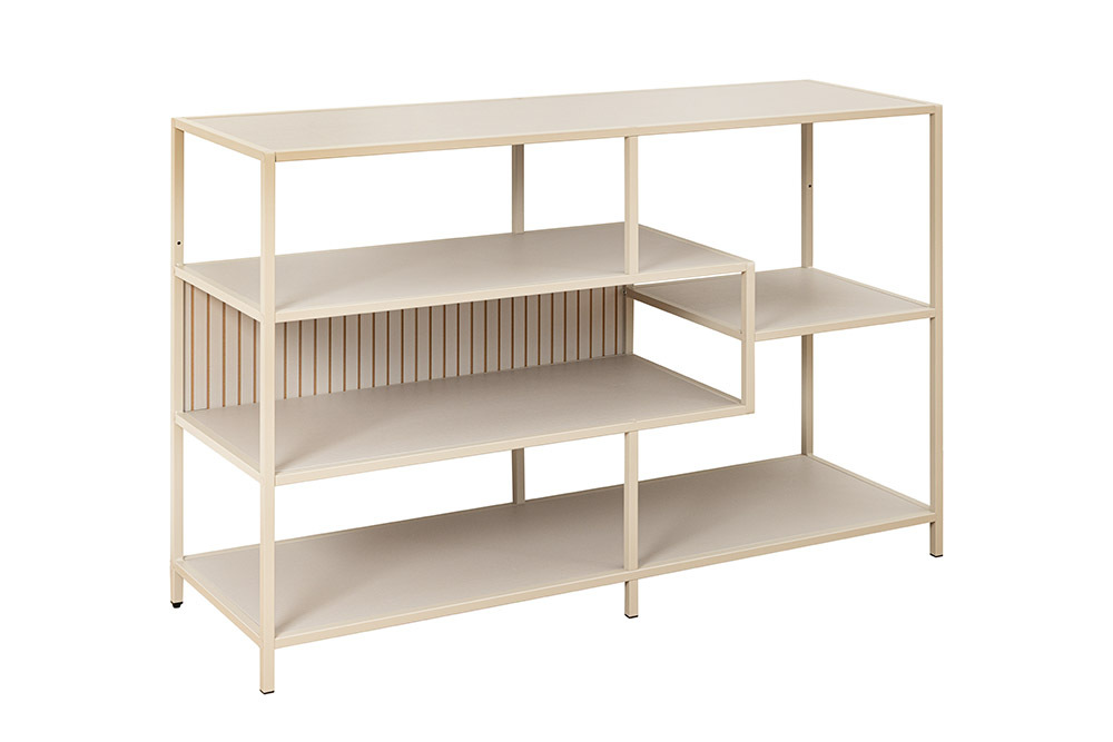Modernes Bücherregal SLIM LINE 115cm champagner beige Metallgestell fünf Regalböden