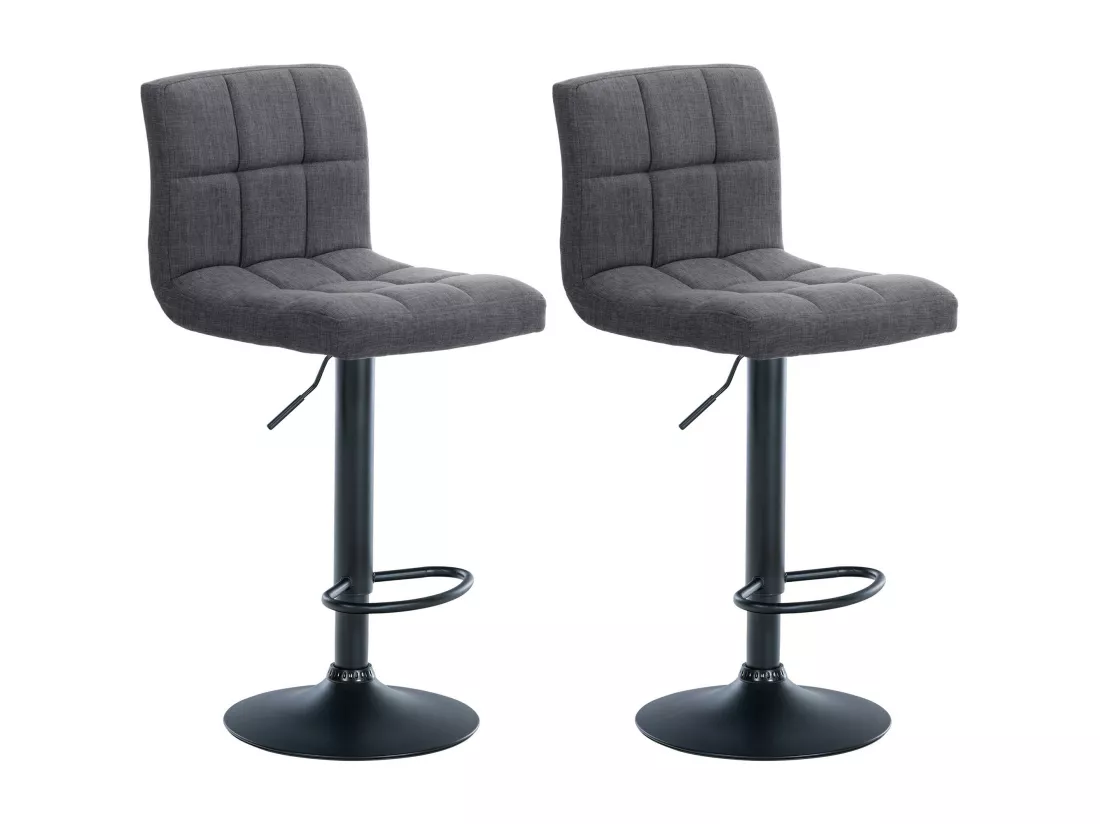 Lot de 2 Tabouret de bar - Tissu & Métal noir mat - Gris clair - Calma