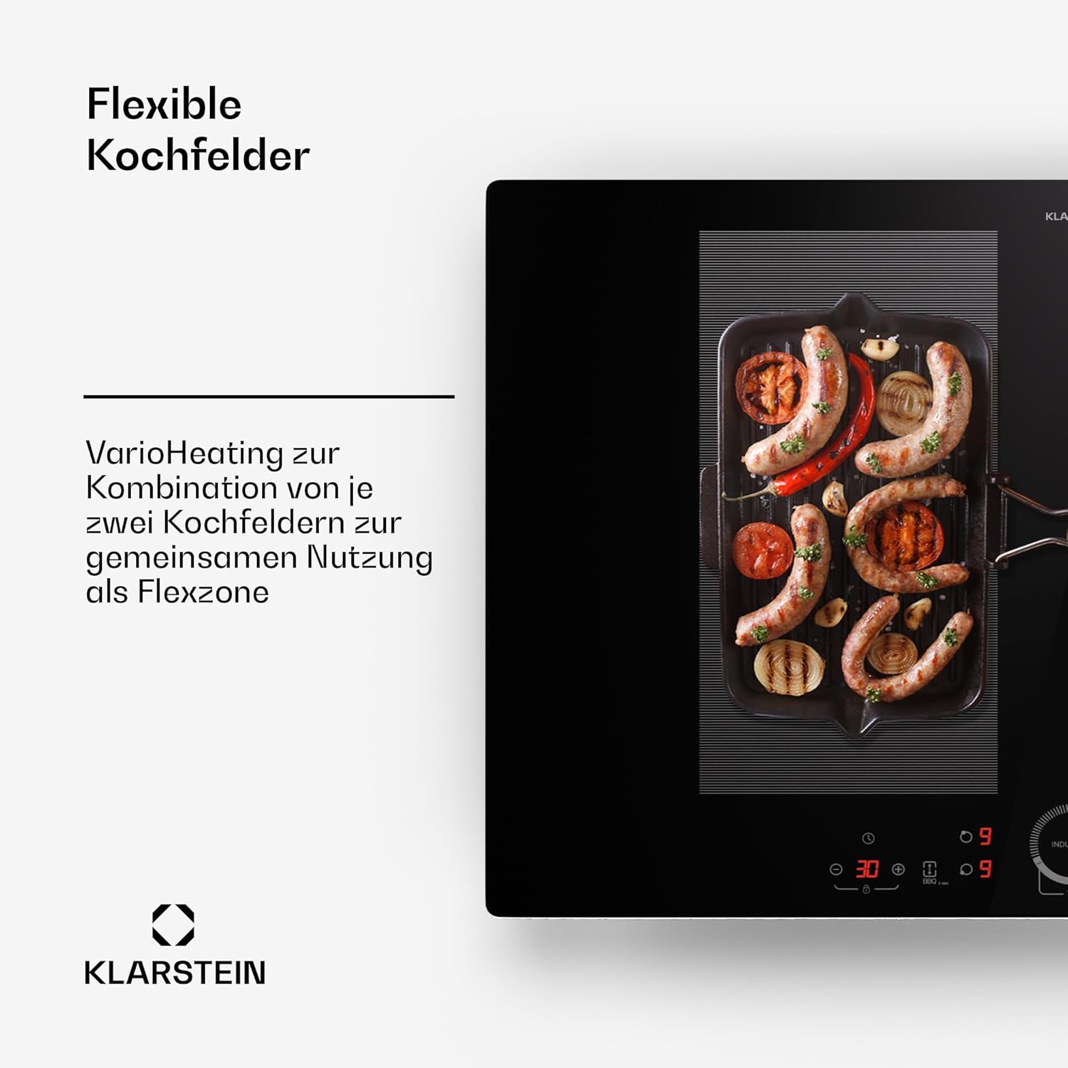 Klarstein Induktionskochfeld 4 Platten - 7000 Watt Induktionskochfeld mit Touch-Bedienfeld & Timer