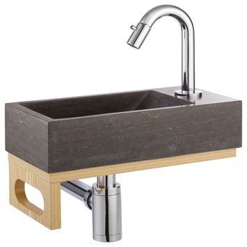 Atlantic Fonteinset Brody Rechts Zwart Natuursteen 36x18x9 cm