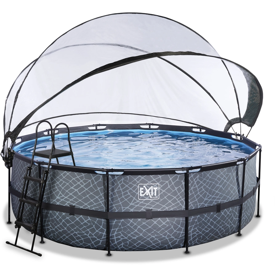 EXIT Frame Pool ø427x122cm (12v Sandfilter) – Grau + Sonnendach