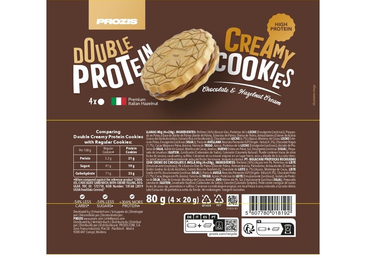 BOLACHAS PROTEICAS PROZIS DOUBLE CREAMY 80G