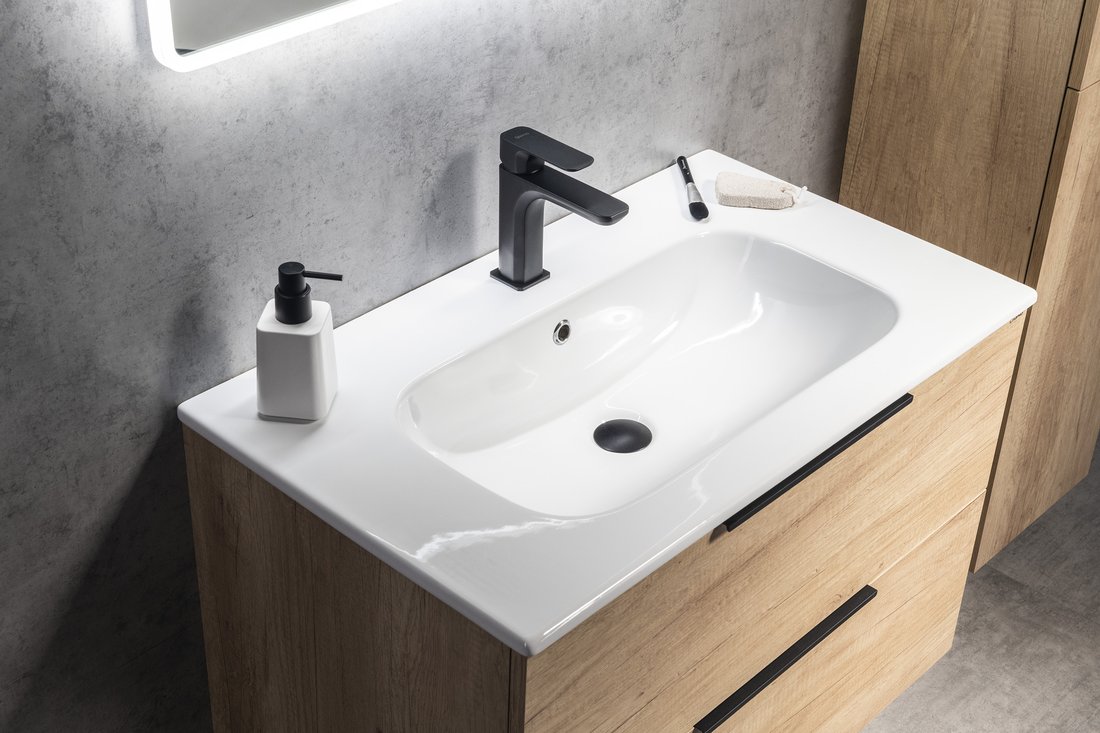 Sapho Piedra keramische wastafel met kraangat 81x46.5cm wit glans