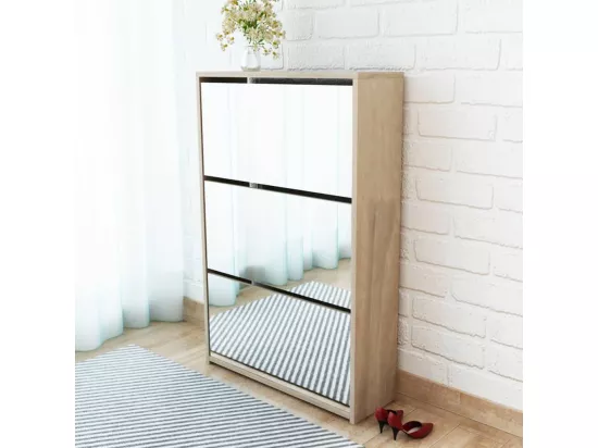 Meuble à chaussures 3 étagères Miroir 63 x 17 x 102,5 cm Chêne