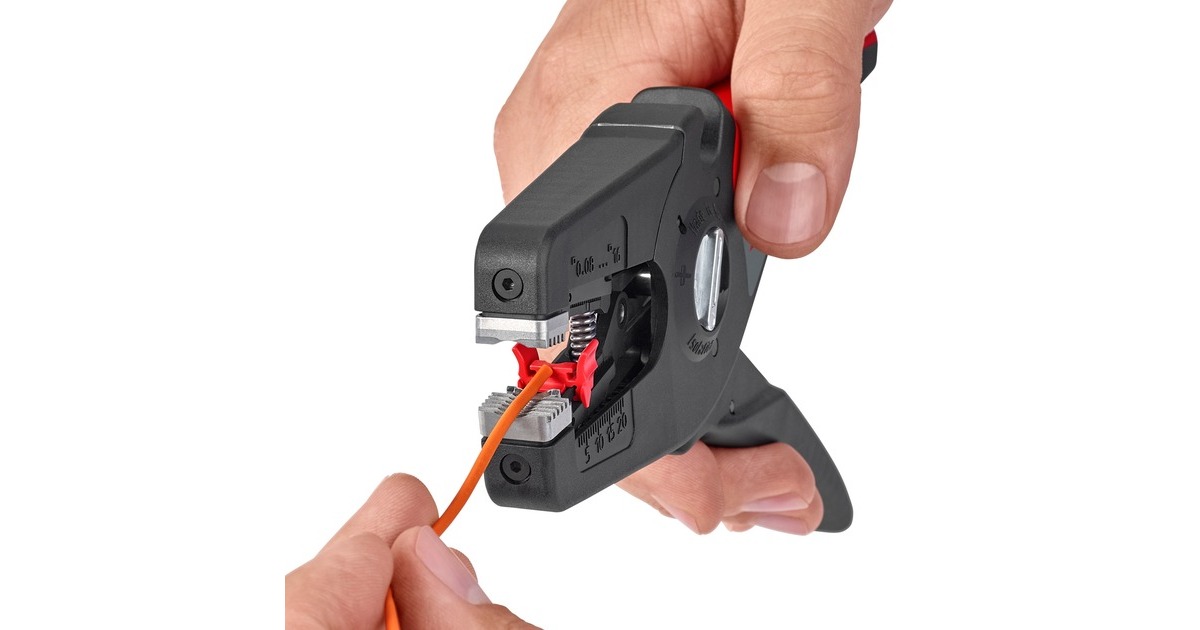 KNIPEXPreciStrip16 Automatische afstriptang  (Zwart/rood, geïntegreerde draadsnijder)