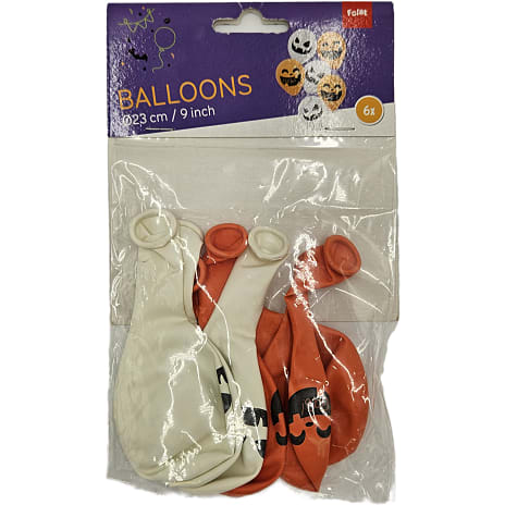 Halloween balloner 6-pak Ø: 23 cm- hvid og orange