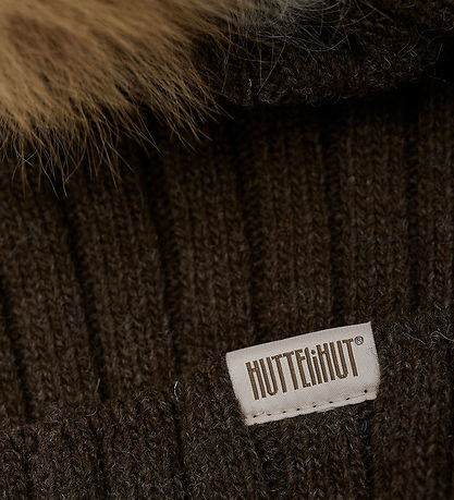 Huttelihut Hue - Uld/Bomuld - Strik - Dark Brown Melange m. Kvas