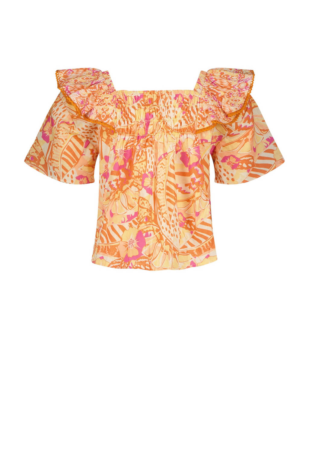 Vingino top Lorance met all over print oranje/roze/geel