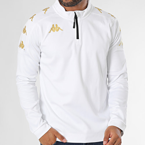 Sweat Col Zippé A Bandes Gassolo 331G3HW Blanc Doré