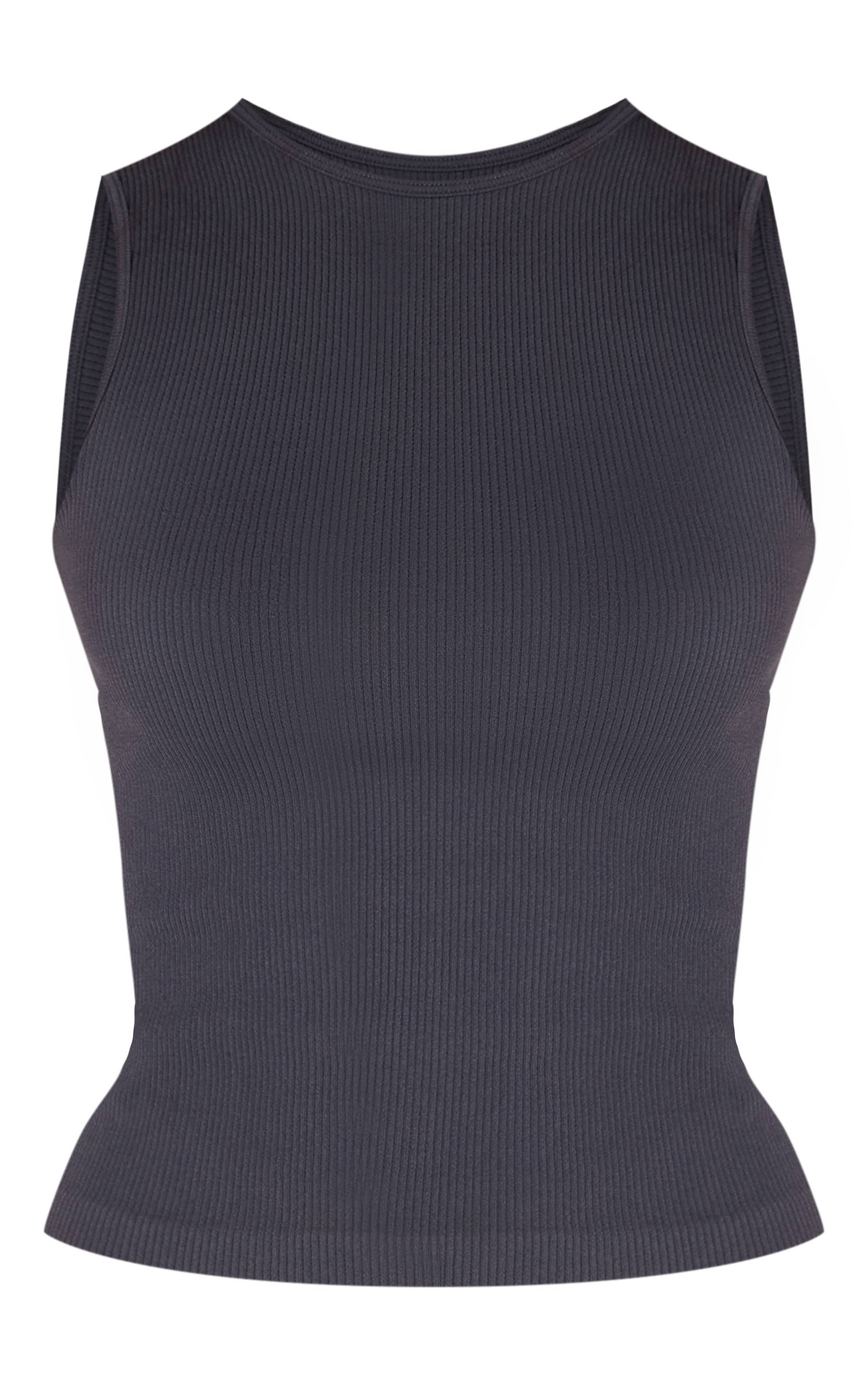 Bleu Marine Débardeur Ajusté À Col Rond En Maille Côtelée Contour