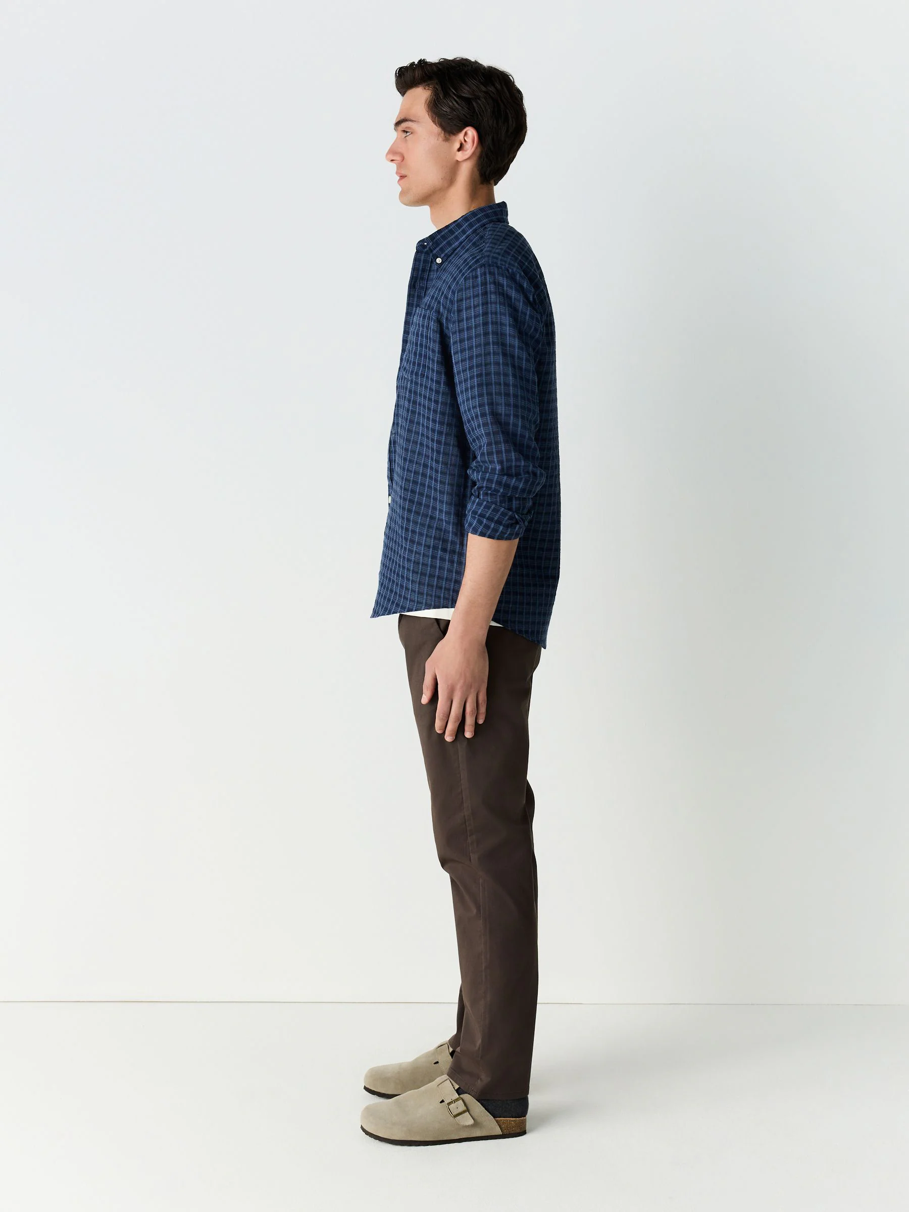 Bruin - Lichtgewicht geplooide stretch chinobroek
