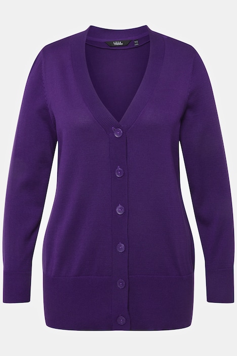 Strickjacke, V-Ausschnitt, Knopfleiste, Feinstrick