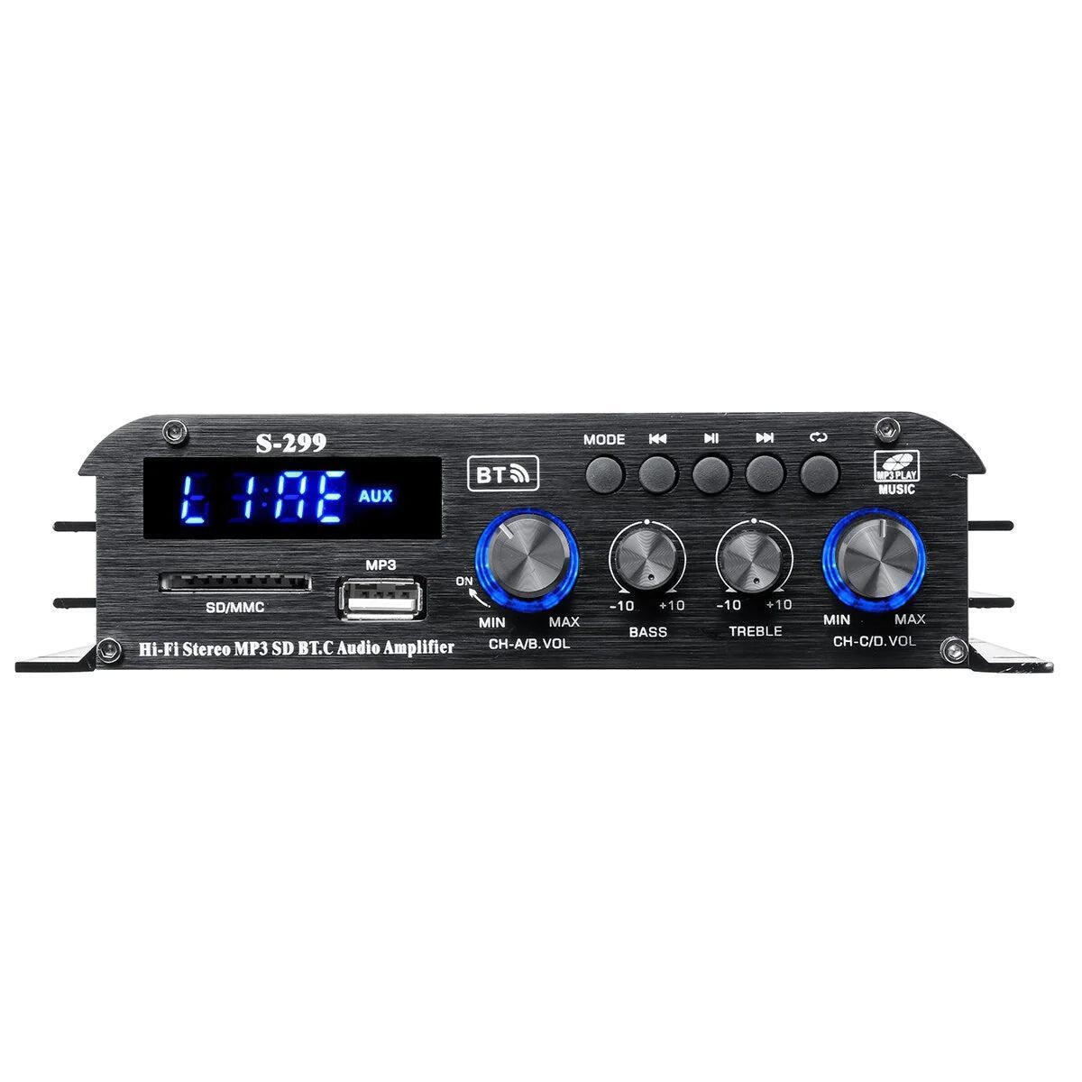 NÖRDIC Bluetooth 5.0 stereo 4.1 forsterker 4X40W + 50W RMS forsterker 2 høyttalere og subwoofer med USB og SD mediespillerinngang
