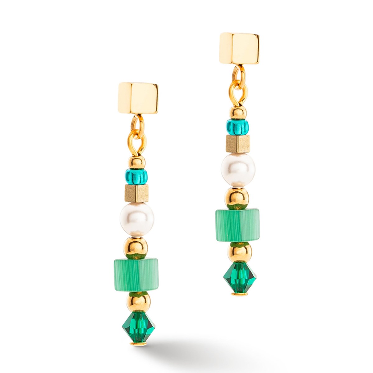 Boucles d'oreilles Coeur de lion SquareStripes doré-vert