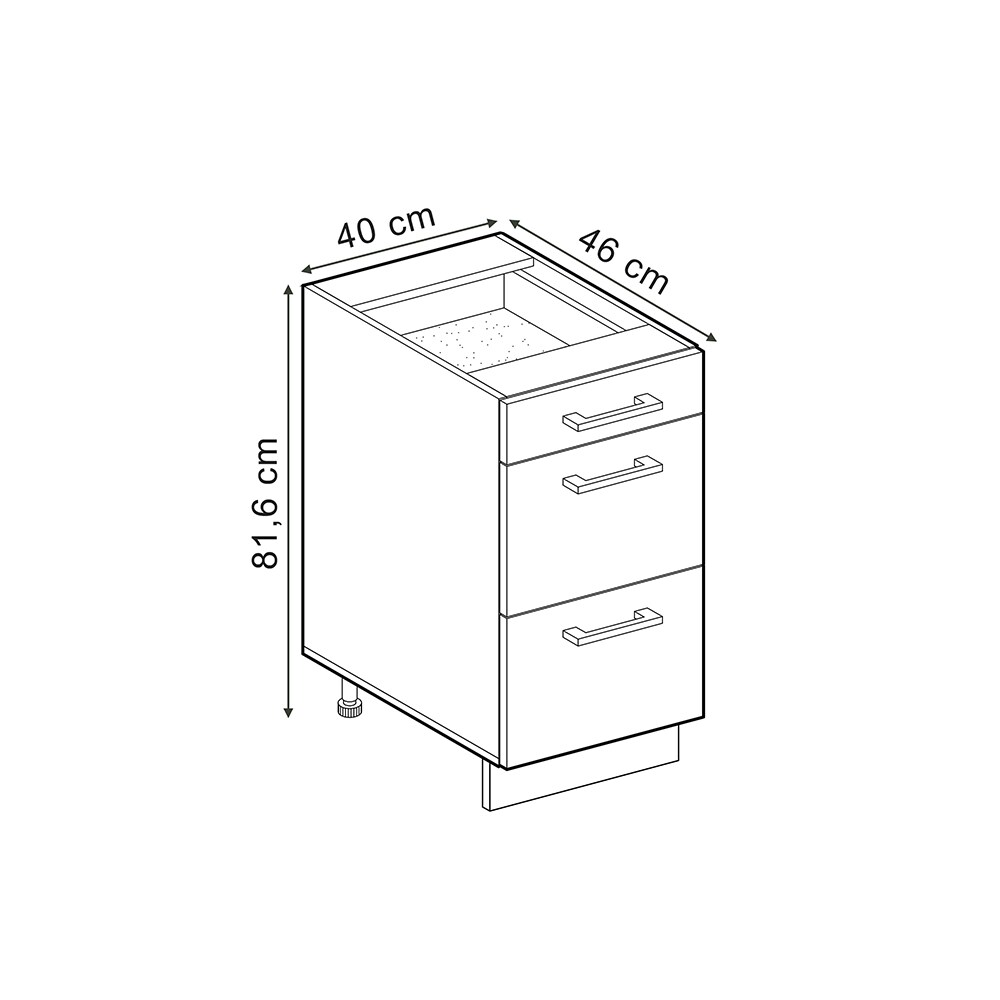 Vicco Schubladenunterschrank R-Line Schwarz Beton Weiß 40 cm mit Arbeitsplatte Anthrazit