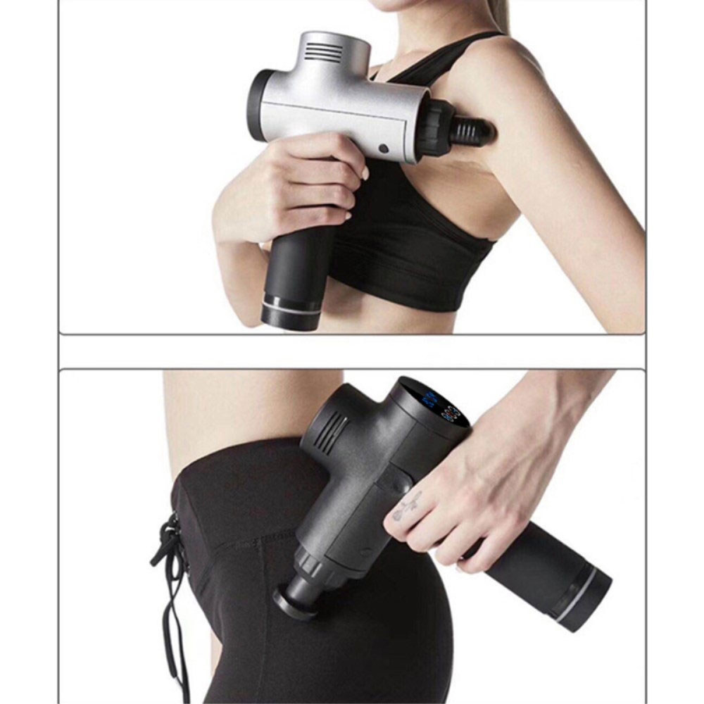 Massage Pistole Elektronische Muskelmassagepistole zur Entspannung Massagegerät   LED Anzeige (2500mAh)   Koffer - Grau / Schwarz