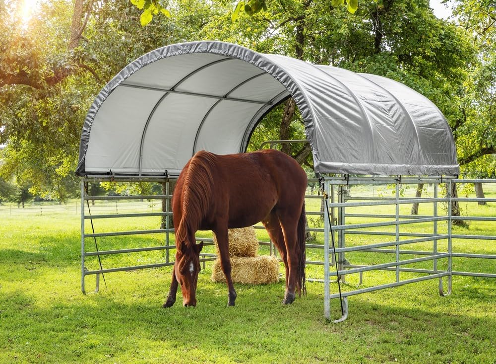 GreenYard® Weidezelt-Überdachung - ca. 360 x 360 x 160 cm Abdeckplane Schutzhülle mit Stahlrahmen