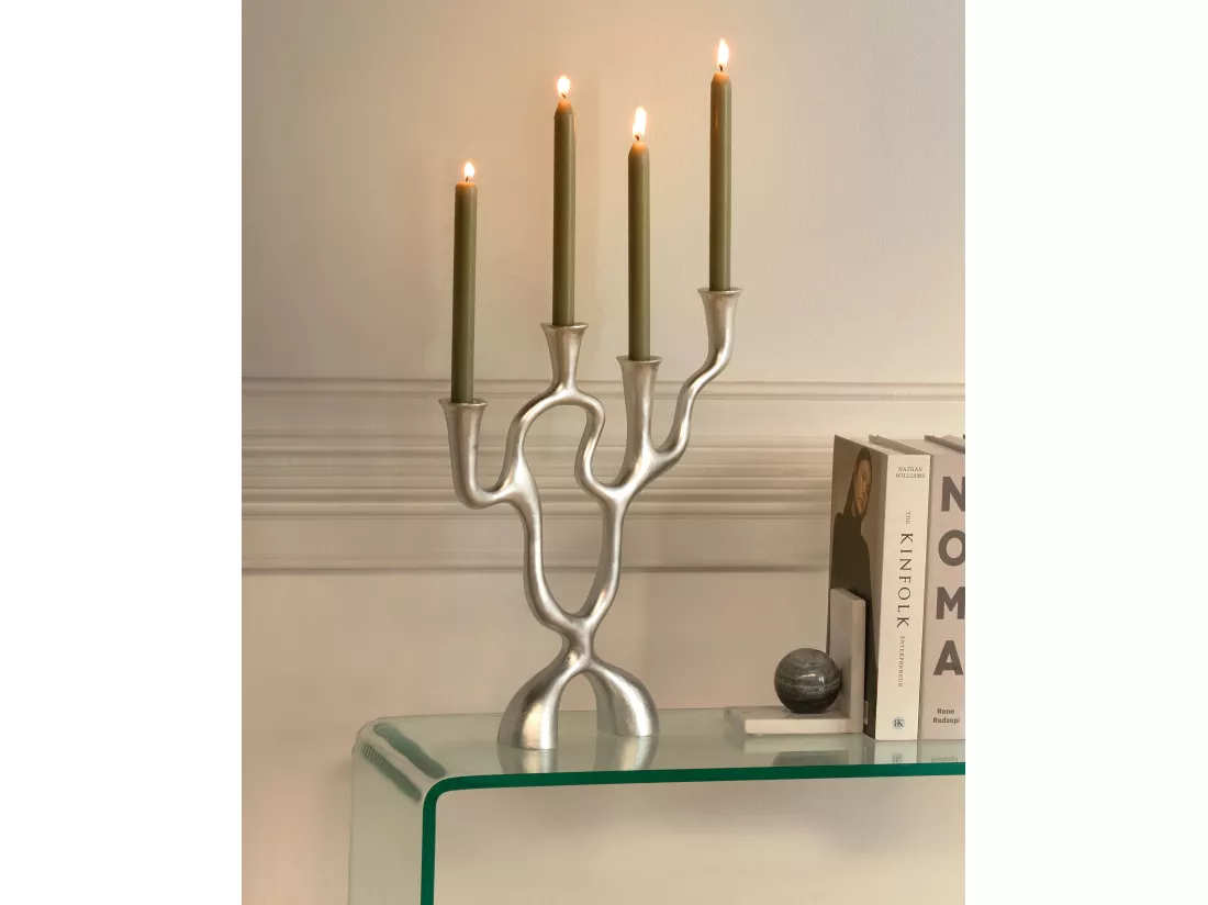 Bougeoir FAMOES Métal 41 cm Argenté