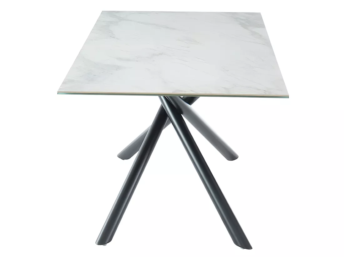 Table à manger SORRENTE - Céramique & Verre trempé - 6 personnes - Effet Marbre Blanc