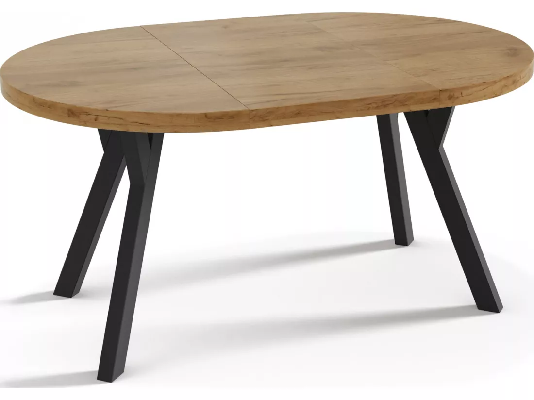 Table à Manger Extensible Ronde Designer - Style Loft, Industriel, Peu Encombrant - Pieds Noirs - 100 à 200 Cm - Pour 5-10 Personnes - Fabriqué En Ue - Chêne Wotan