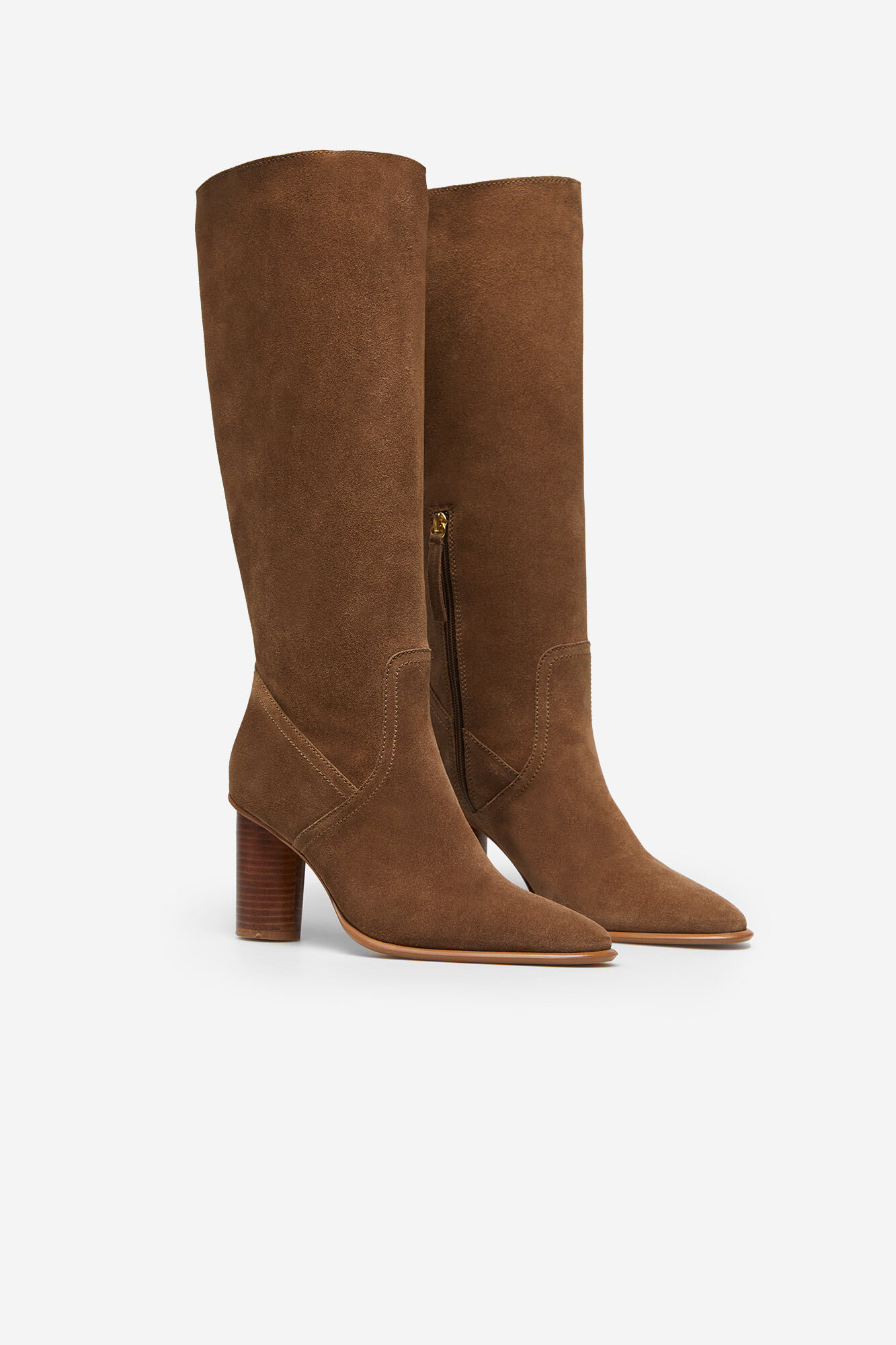 Botas de couro com salto serrilhado - Marrom
