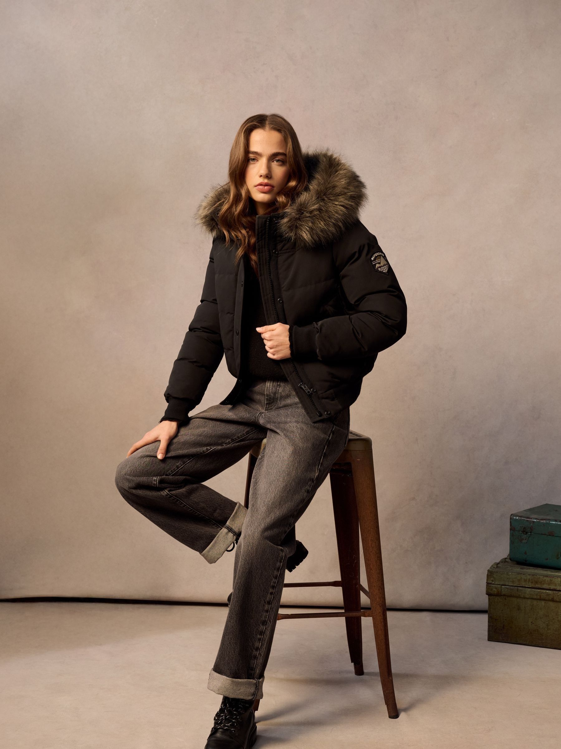 Zwart - Superdry Everest bomberjack met capuchon