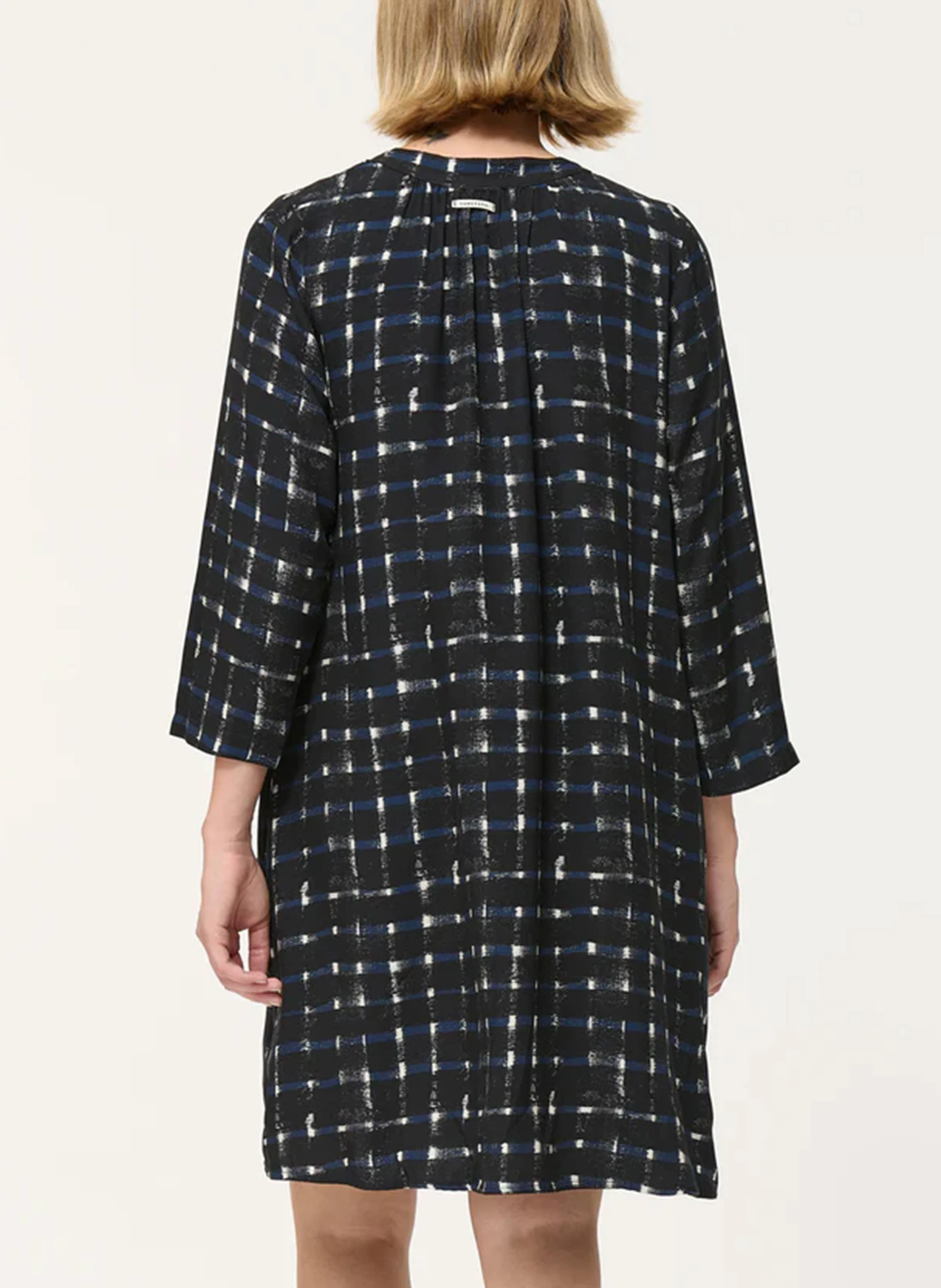 Robe courte trapèze à col tunisien | Bleu