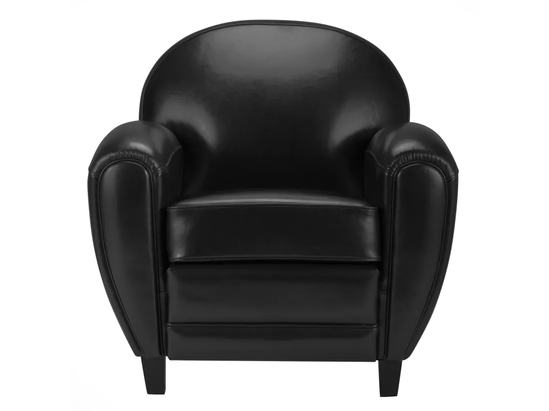 Fauteuil noir en croute de cuir enduite - Club