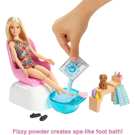Barbie Mani-Pedi Puppe (blond) Spielset, Anziehpuppe, Nagelstudio mit Zubehör