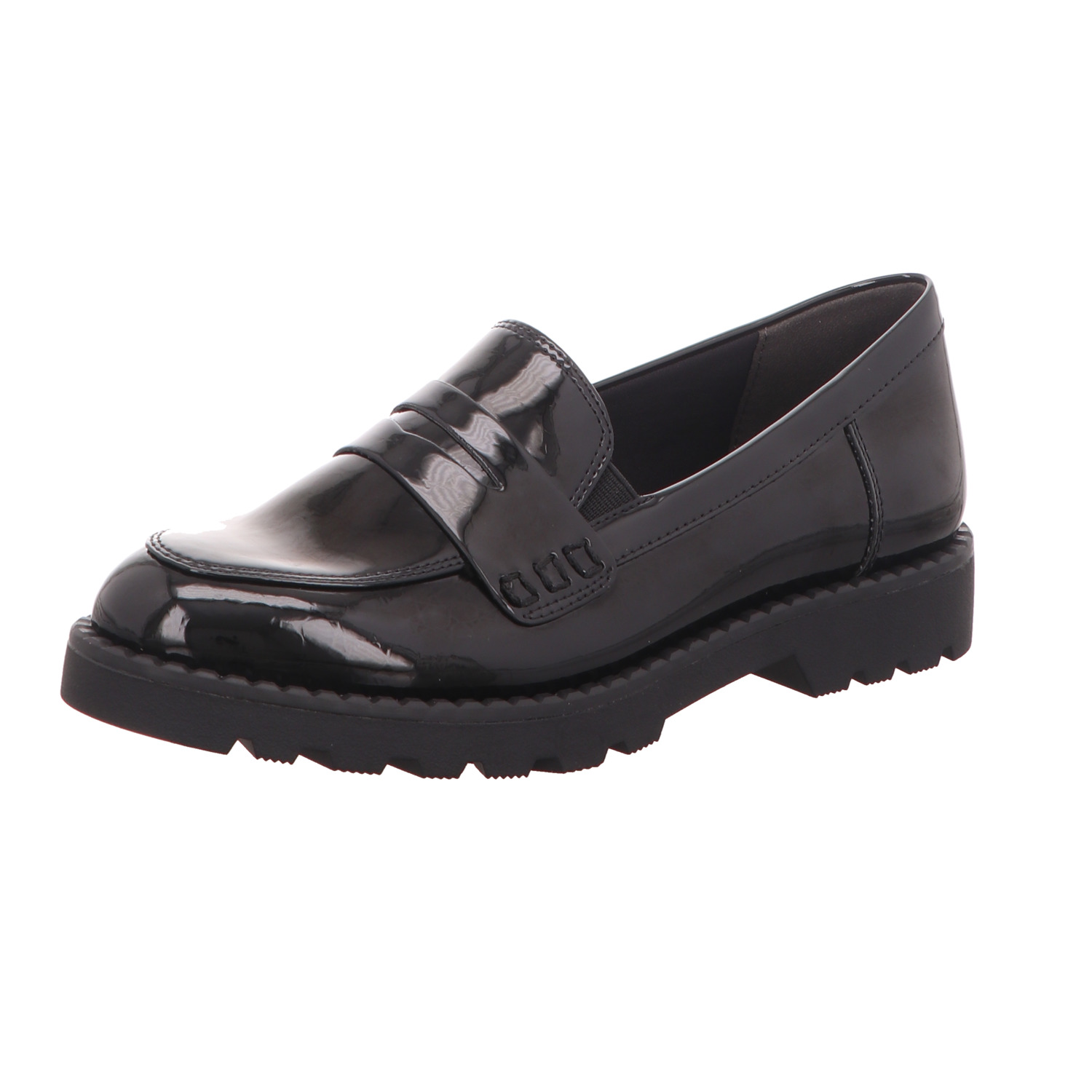 Tamaris Damen-Loafer-Slipper Lack Schwarz