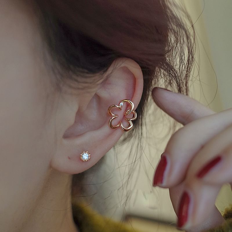 Hansha - 925 Sterling Zilveren Bloemen Oormanchet