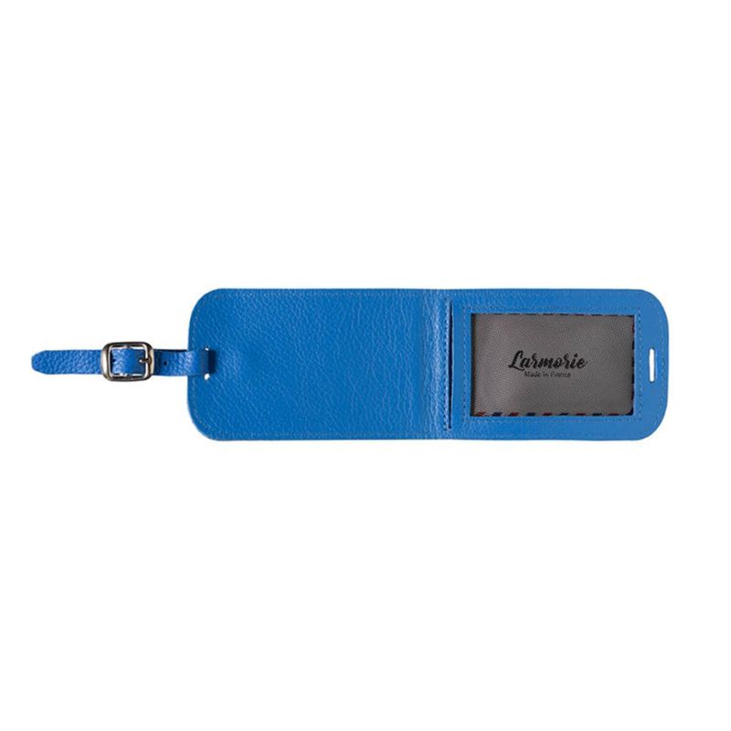 Porte-étiquette Jules en cuir grainé Ciel bleu
