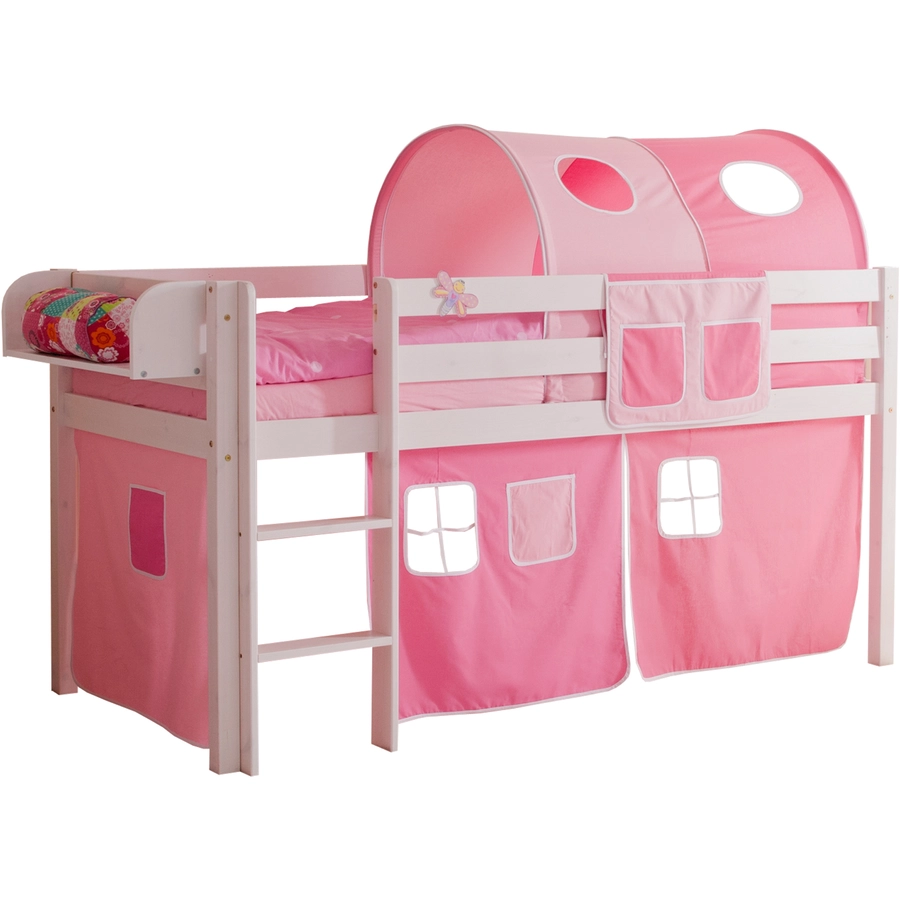 TICAA Hochbett Malte Kiefer Weiß Classic Rosa-Pink