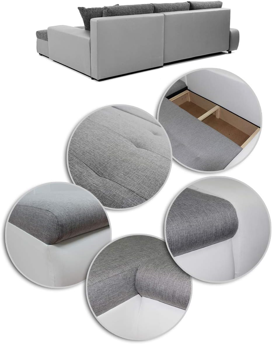 Sofnet Ecksofa mit Schlaffunktion Faris - Couch mit Bettkasten, Big Sofa, Sofagarnitur, Couchgarniitur, Polsterecke, Bett (Weiß + Graphit (Madryt 120 + Inari 94), Ecksofa Links)