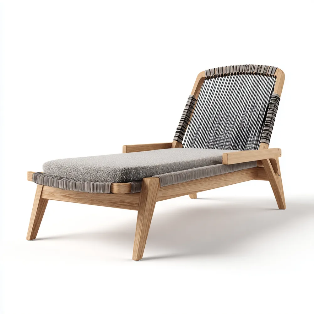 Gartenliege Holzrahmen mit Stoffpolsterung 200x70x85 cm – Grau/Natur – Modernes Design