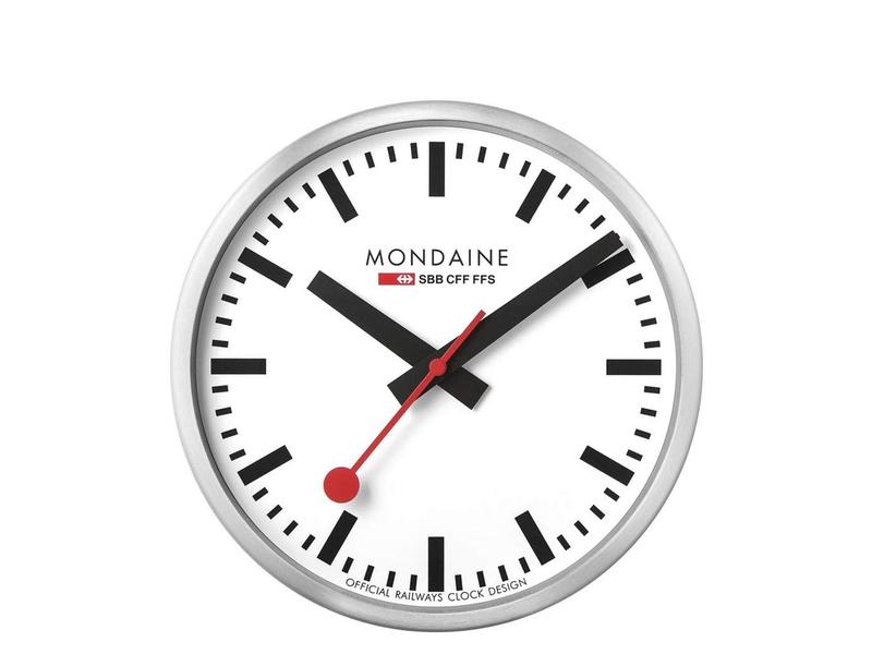 Mondaine Wanduhr WIFI stop2go Ø 25 cm, Silber/Weiss Analoguhr aus Aluminium