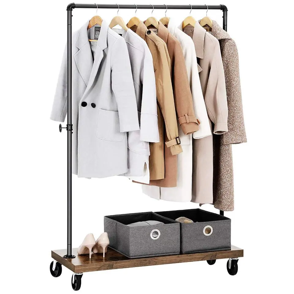 Mobiel kledingrek - rustiek heavy-duty - 1 rail - industrieel design - bruin
