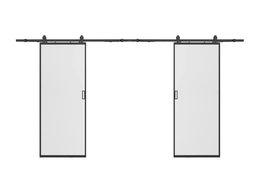 Porte coulissante double avec système en applique - aluminium et verre trempé dépoli - 2 x H205 x L83 cm - LINCI II