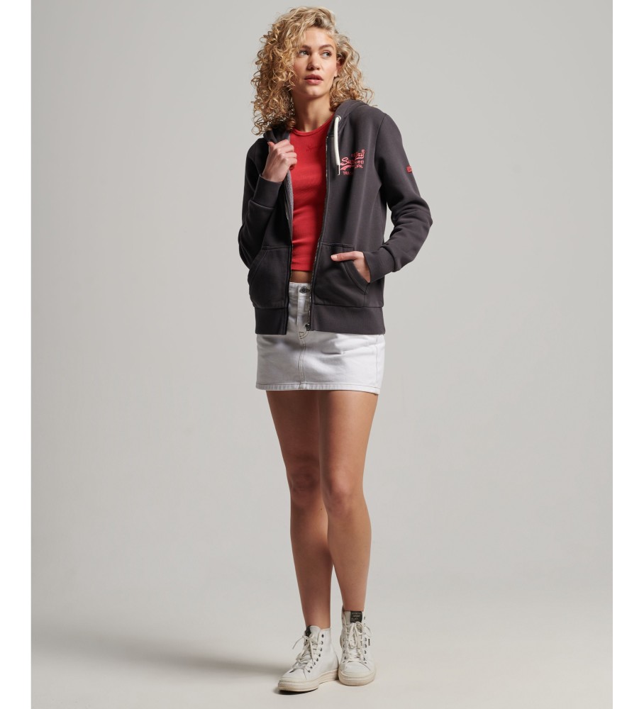Moletom com capuz e zíper Superdry Vintage Logo Neon - Preto