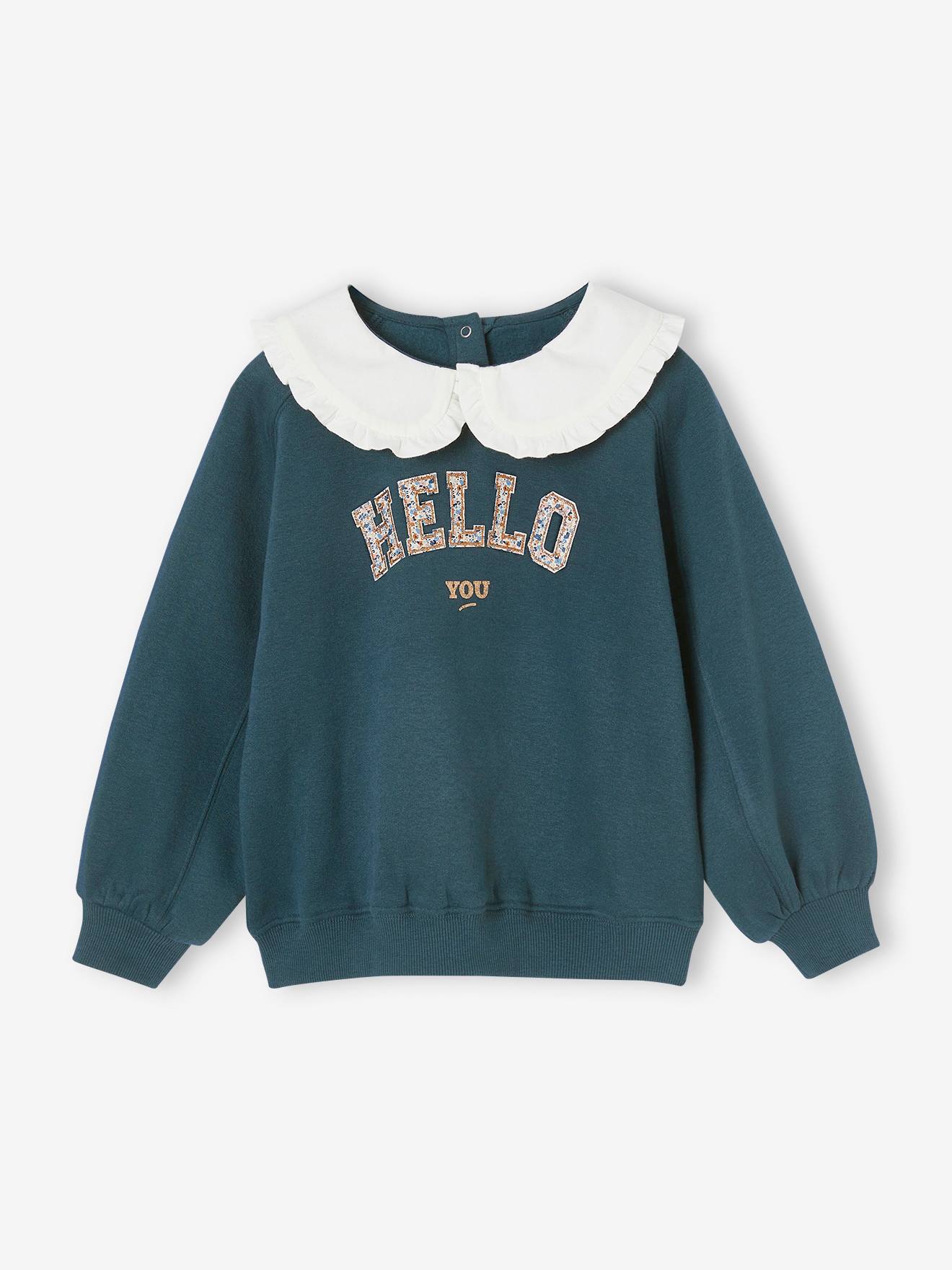 Moletom romântico com gola Peter Pan para meninas, cor damasco.
