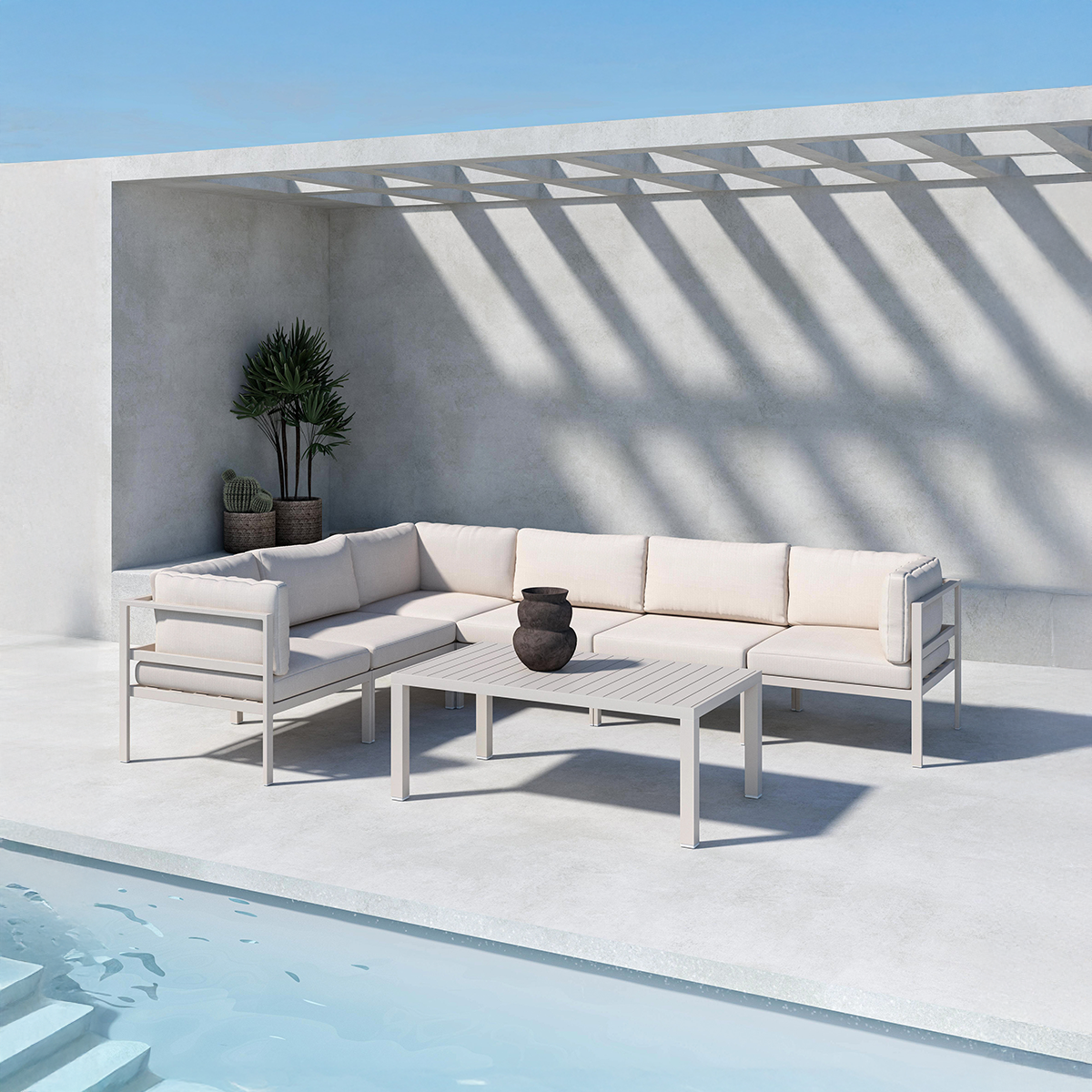 Modulair tuin bankelement Glen - met zitkussens Beige