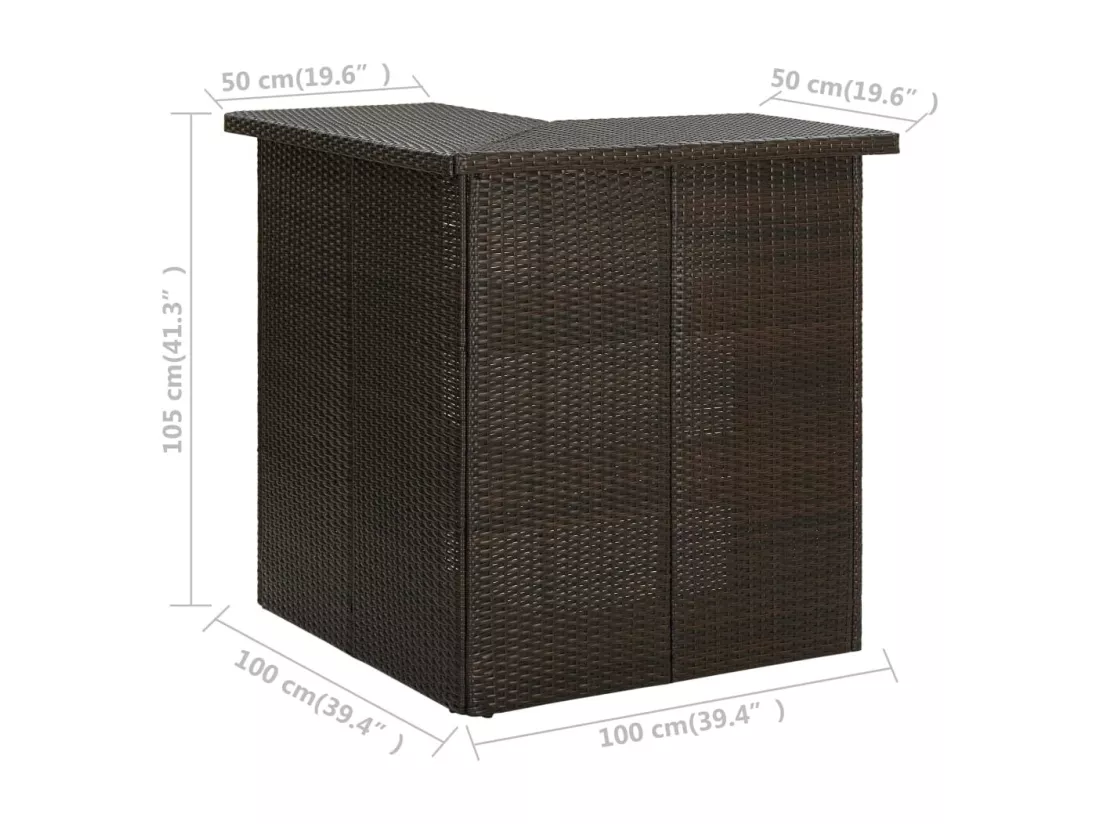 Table d'angle de bar Marron 100x50x105 cm Résine tressée