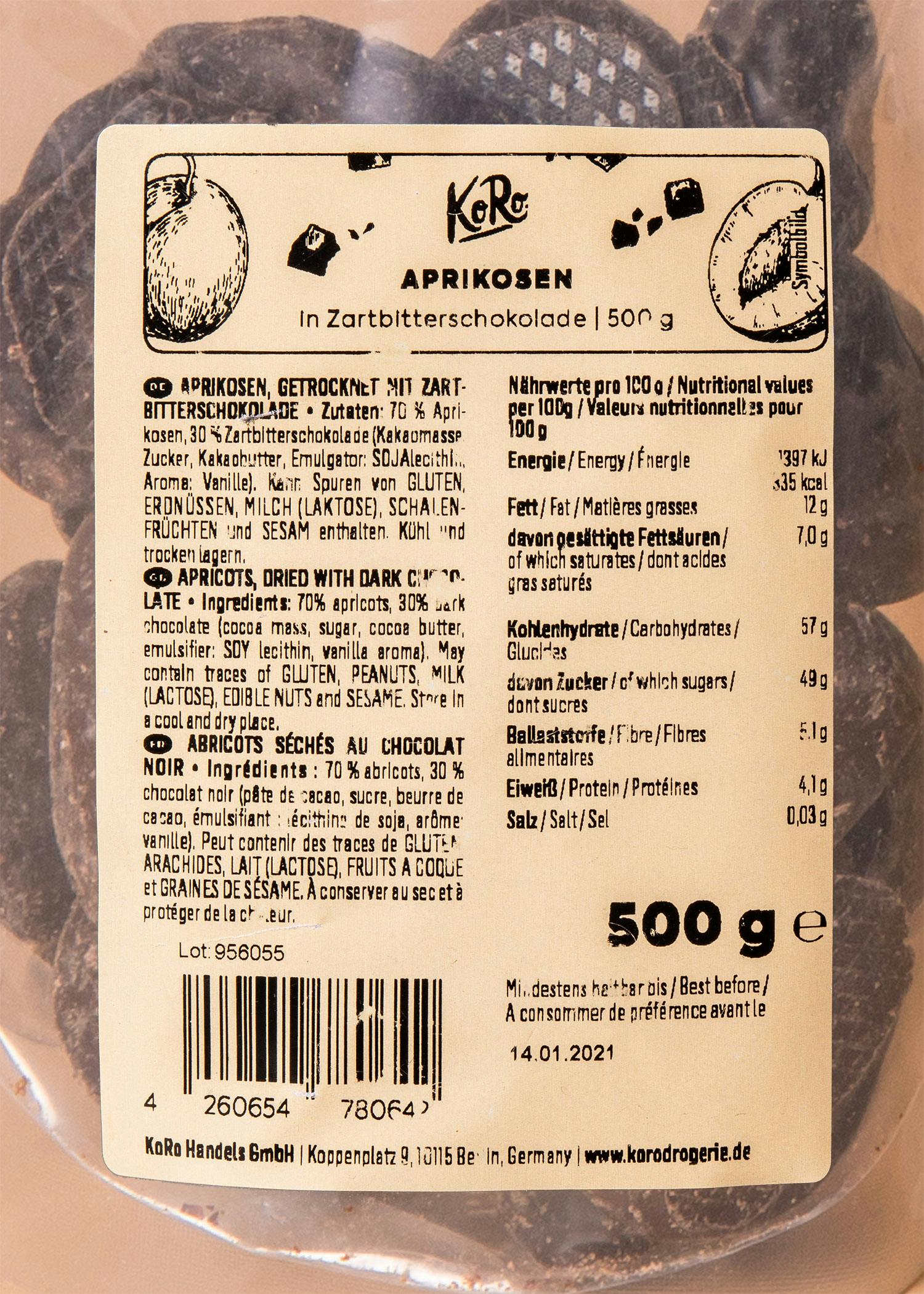 Aprikosen in Zartbitterschokolade 500 g