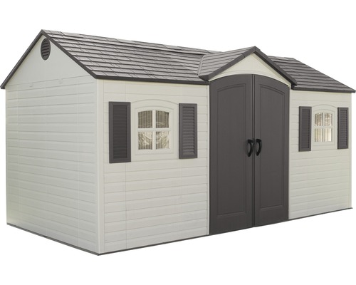 LIFETIME tuinhuis met vloer, plank en luiken, 457 x 244 cm, lichtgrijs