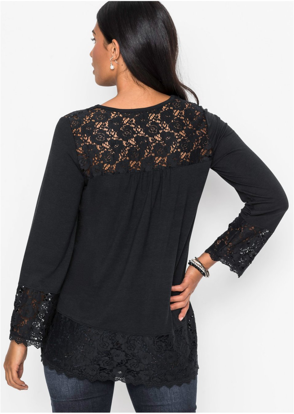 T-shirt manches longues à dentelle